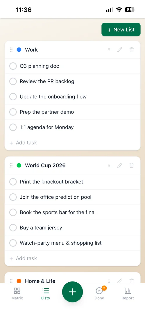 Color-coded lists